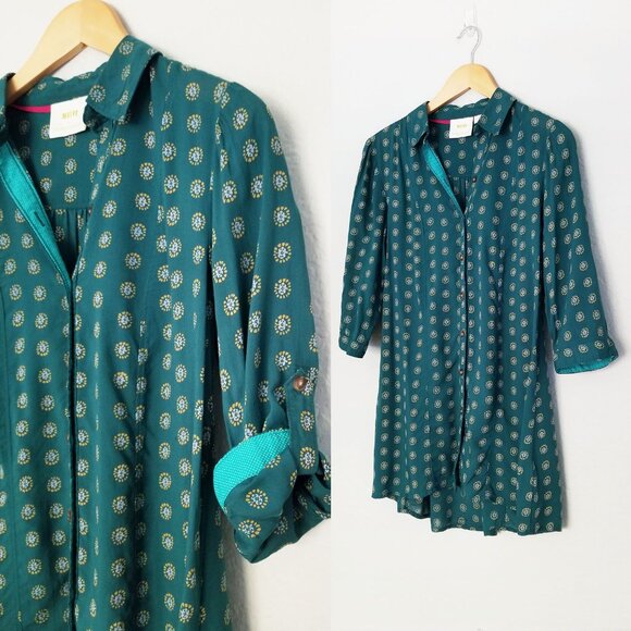 Maeve By Anthropologie Monika Button down Tunic Shirt Top XS Green Longline $128 - Picture 11 of 16